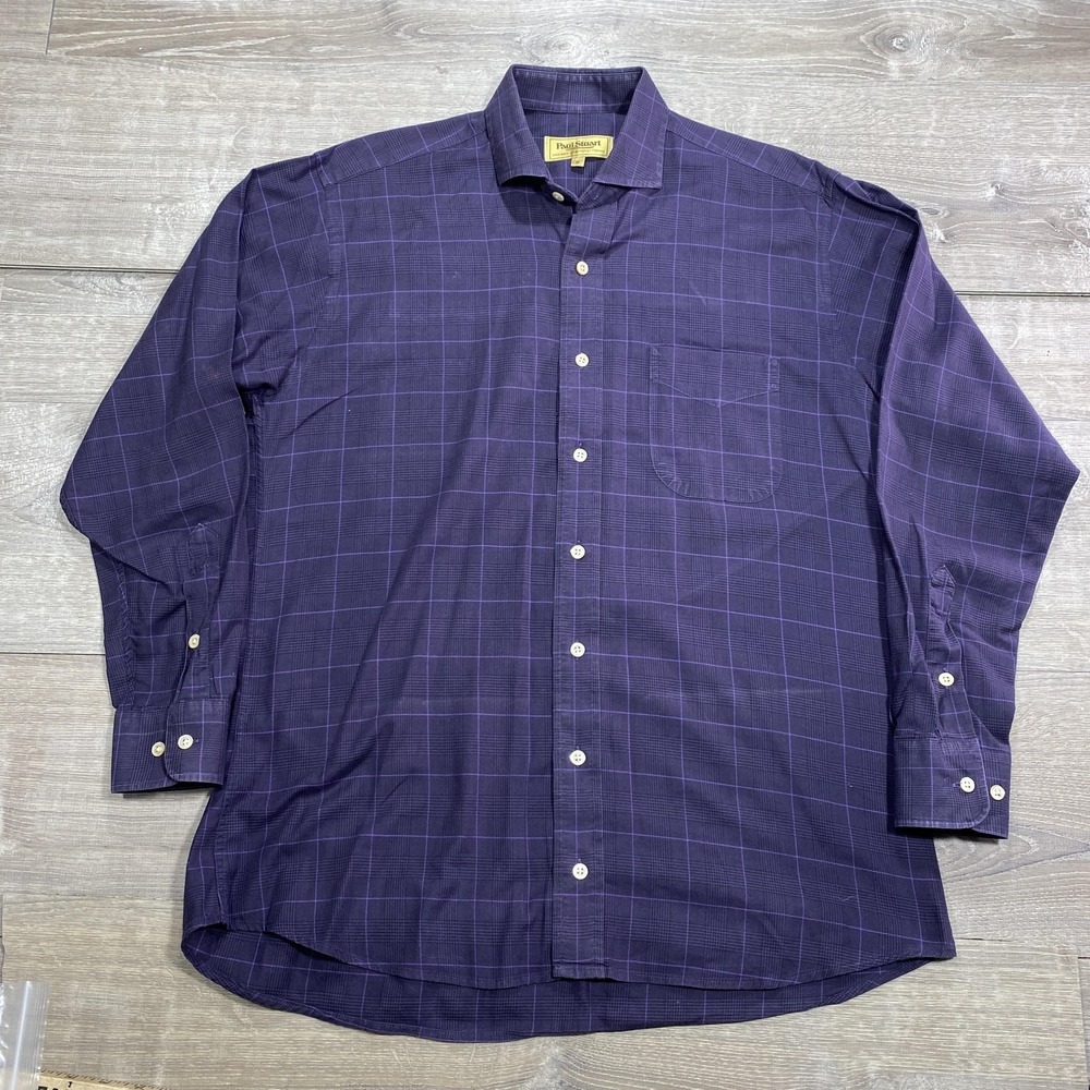 Paul Stuart Shirt Mens Medium Purple Plaid Cotton Long Sleeve Button Front
